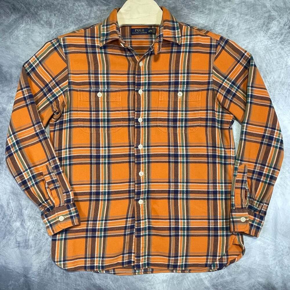 Polo Ralph Lauren Plaid Flannel Shirt Size M Orange Cotton Button Up
